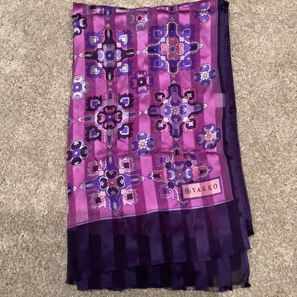 Vakko Purple and Pink Patterned 100% Silk Scarf - Picture 6 of 6